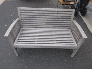 Weathered Teak Patio Bench with Classic Slat Design and Gray Patina