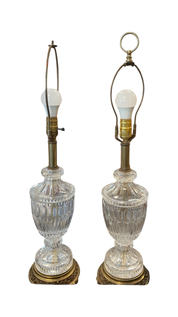 Pair of Traditional Cut Crystal Table Lamps – 29” Tall