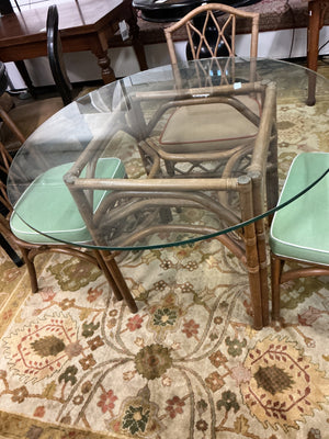 Vintage Rattan/Faux Bamboo Dining Table and 4 Chair Set