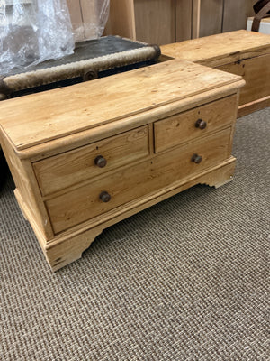 English Pine Low Chest Bench with Three Drawers 29 x 32 x 23