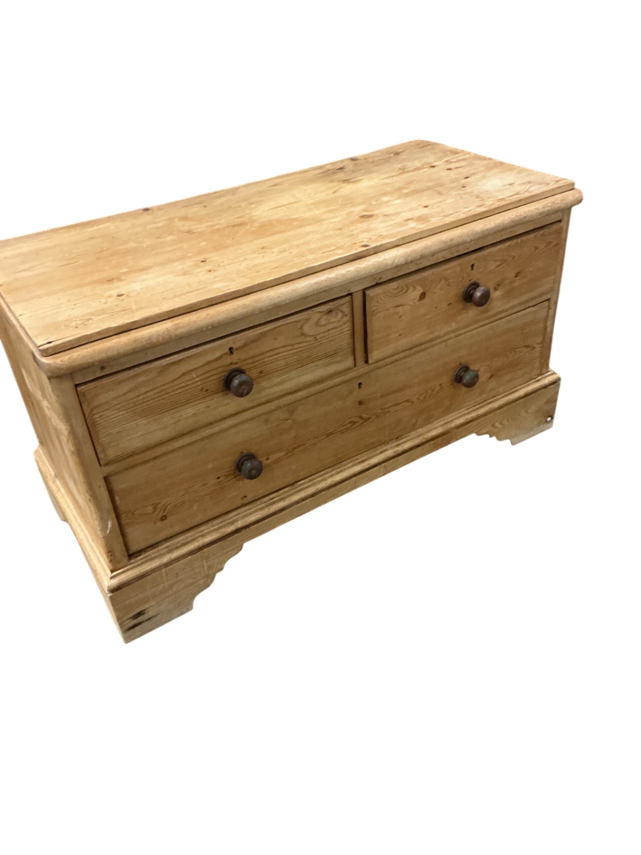 English Pine Low Chest Bench with Three Drawers 29 x 32 x 23