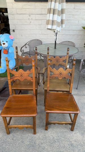 Set of 4 Cherry Wood Armchairs with Carved Sunburst Backs
