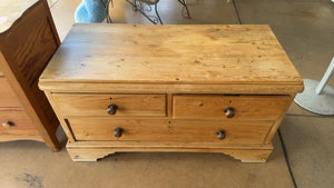 English Pine Low Chest Bench with Three Drawers 29 x 32 x 23