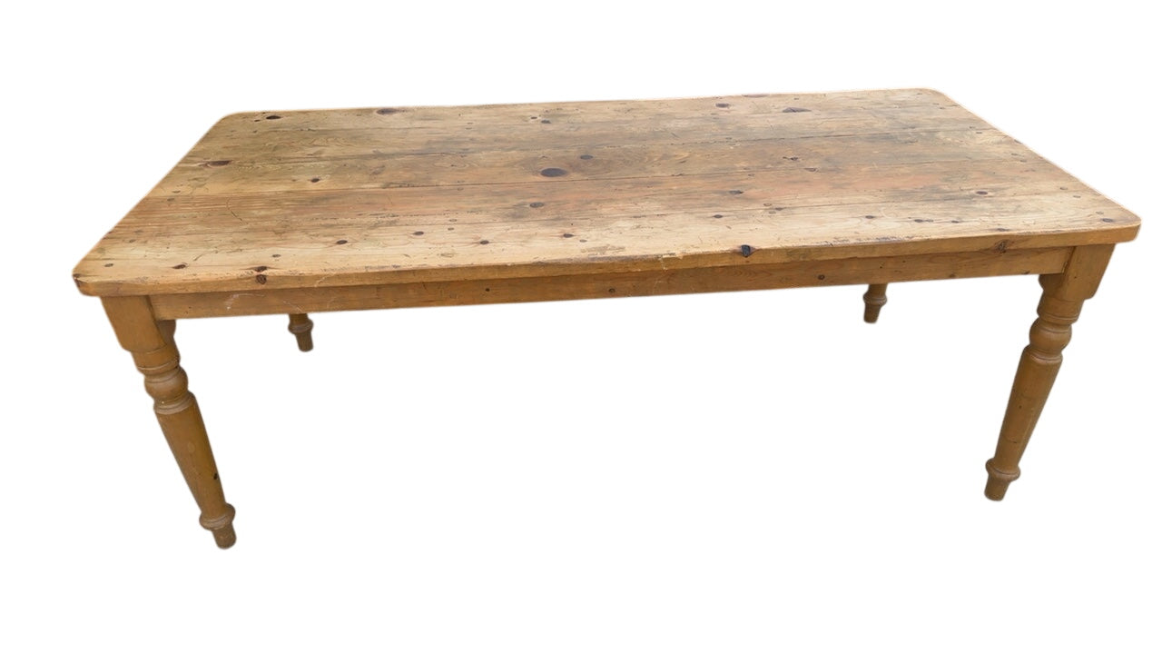 Antique Farmhouse Pine Table, 84" x 40" x 32"