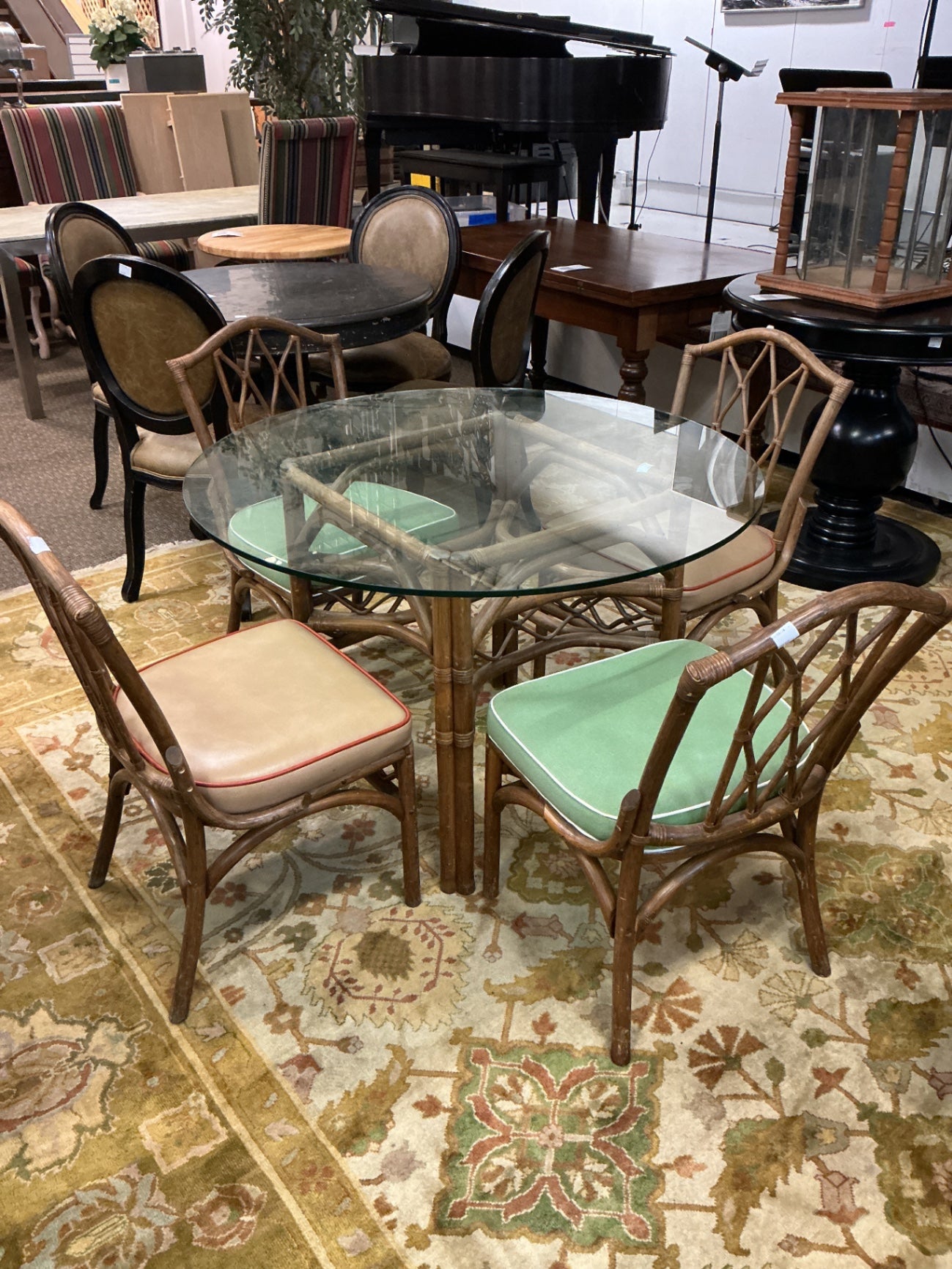 Vintage Rattan/Faux Bamboo Dining Table and 4 Chair Set