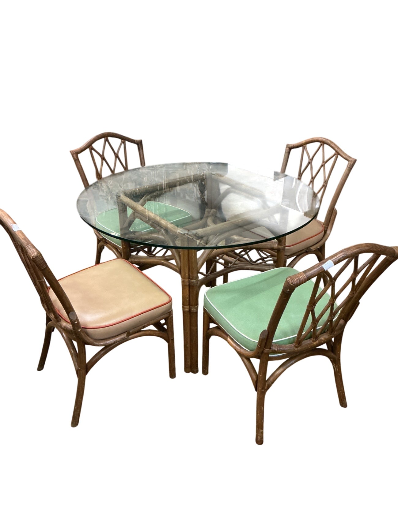 Vintage Rattan/Faux Bamboo Dining Table and 4 Chair Set
