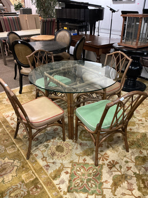 Vintage Rattan/Faux Bamboo Dining Table and 4 Chair Set