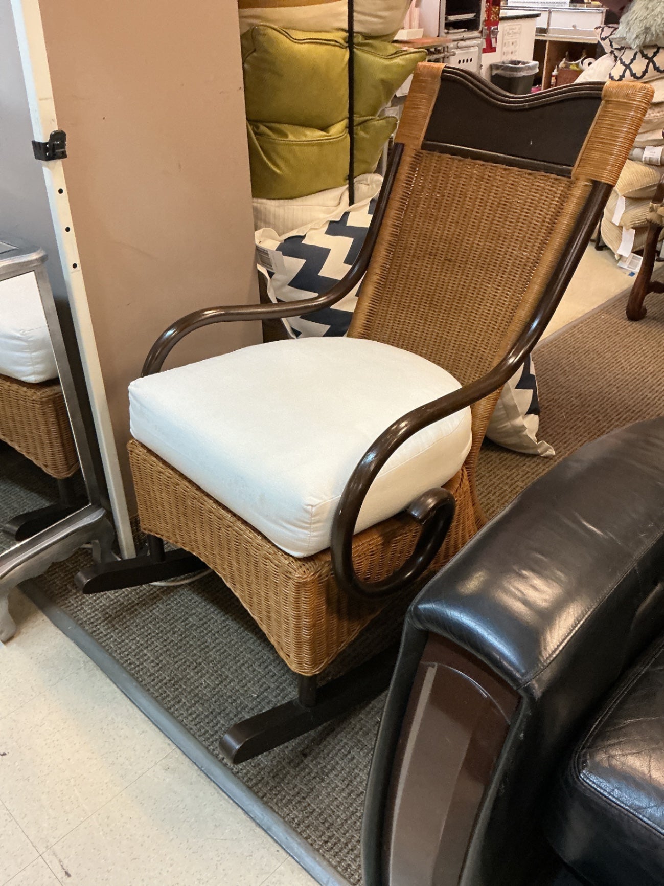 Natural Wicker & Rattan Rocking Chair with Cushion
