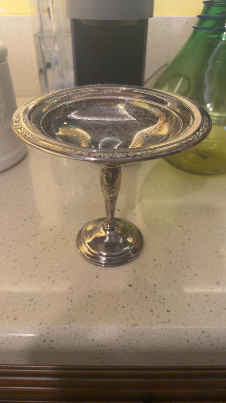 Vintage International Silver Company Sterling Silver Pedestal Compote Bowl with Floral Rim (Tazza/Candy Dish)