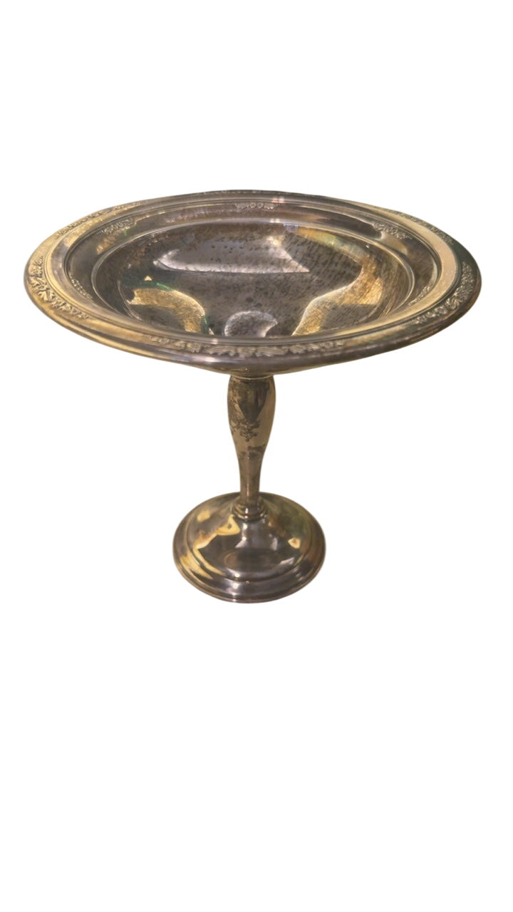 Vintage International Silver Company Sterling Silver Pedestal Compote Bowl with Floral Rim (Tazza/Candy Dish)