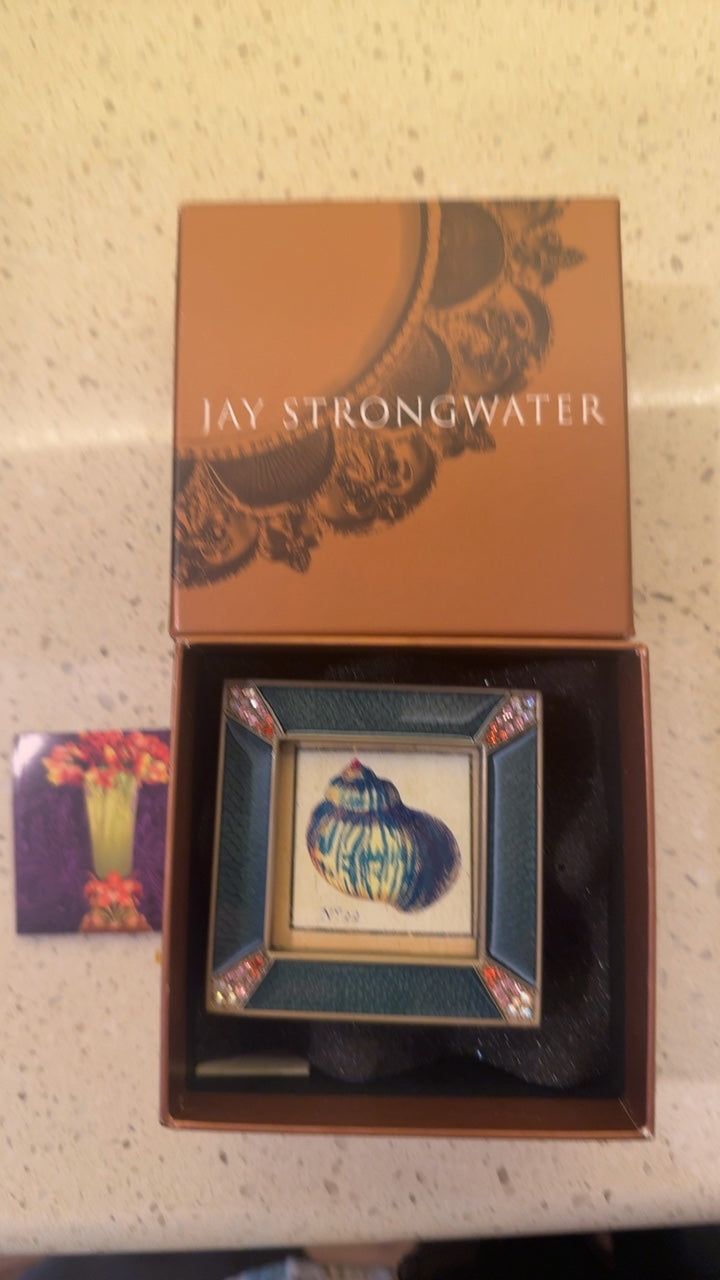 Jay Strongwater Leland Pavé Corner 2" Square Frame with Blue-Green Enamel Border & Swarovski Crystal Pavé Corners