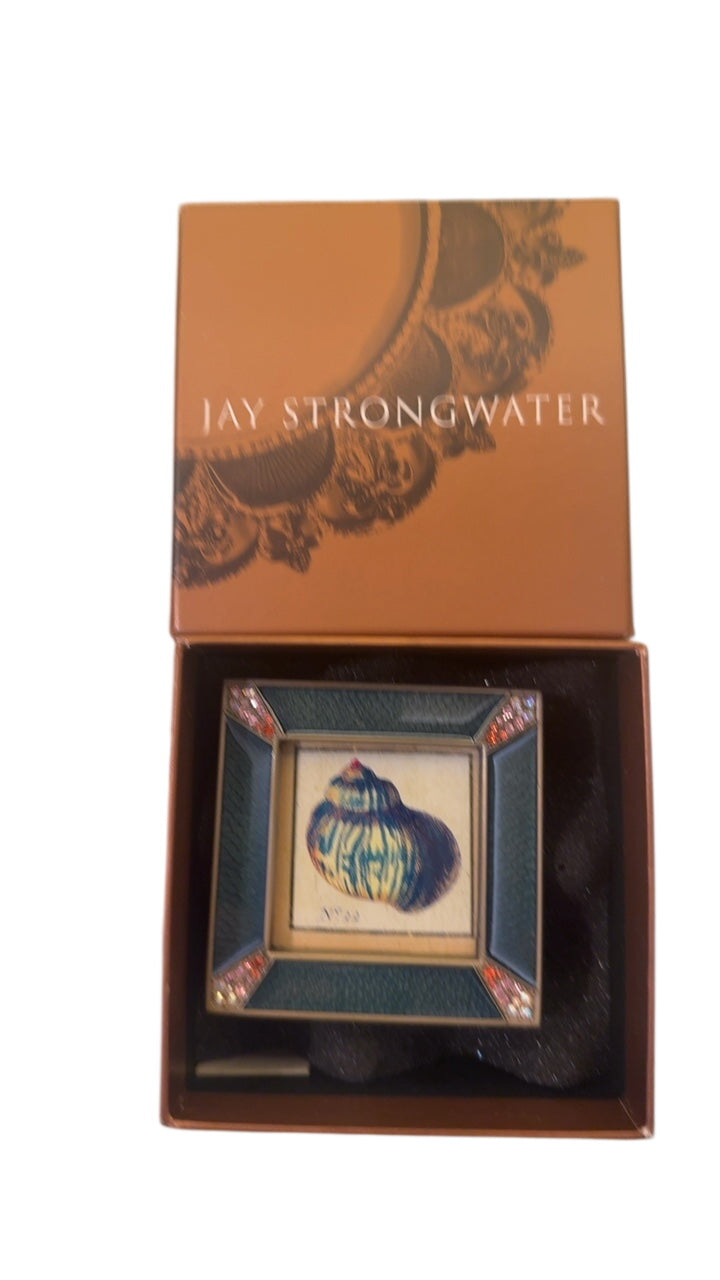 Jay Strongwater Leland Pavé Corner 2" Square Frame with Blue-Green Enamel Border & Swarovski Crystal Pavé Corners