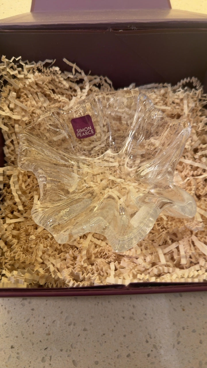 Simon Pearce Hand-Blown Clear Glass Decorative Bowl with Ruffled Rim