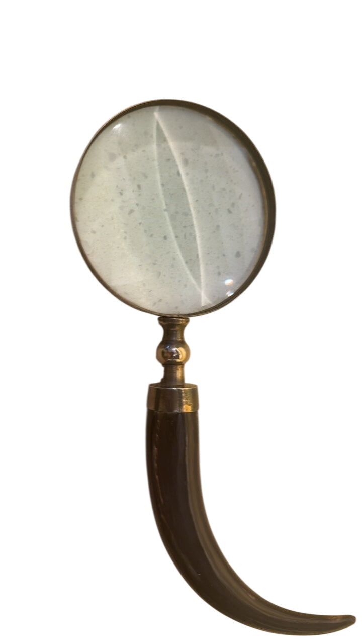 Vintage-Style Decorative Magnifying Glass with Polished Brass Frame and Horn/Tusk Handle