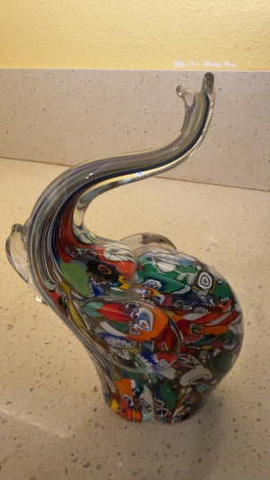 Colorful Millefiori Christel-Style Murano Glass Elephant Figurine, Unsigned