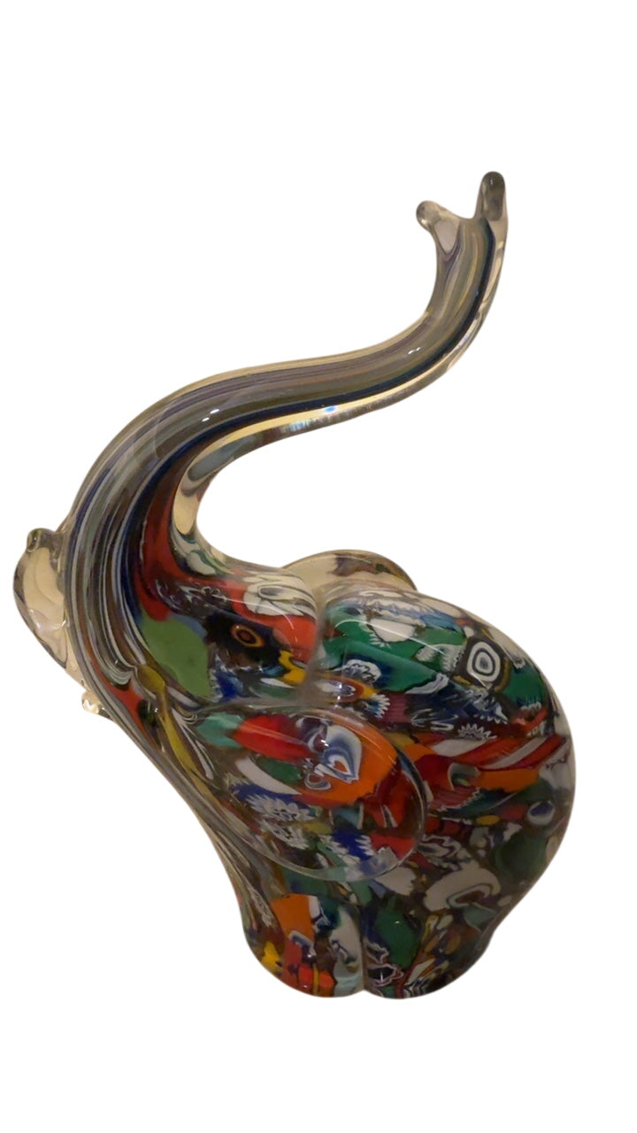 Colorful Millefiori Christel-Style Murano Glass Elephant Figurine, Unsigned