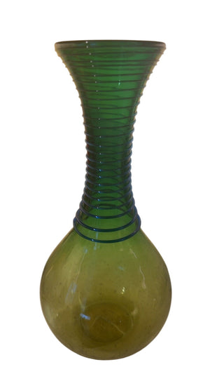 Blenko #8318 Green Glass Vase with Applied Cobalt Blue Spiral Detail, Designed by Don Shepherd (Signed Richard Blenko)
