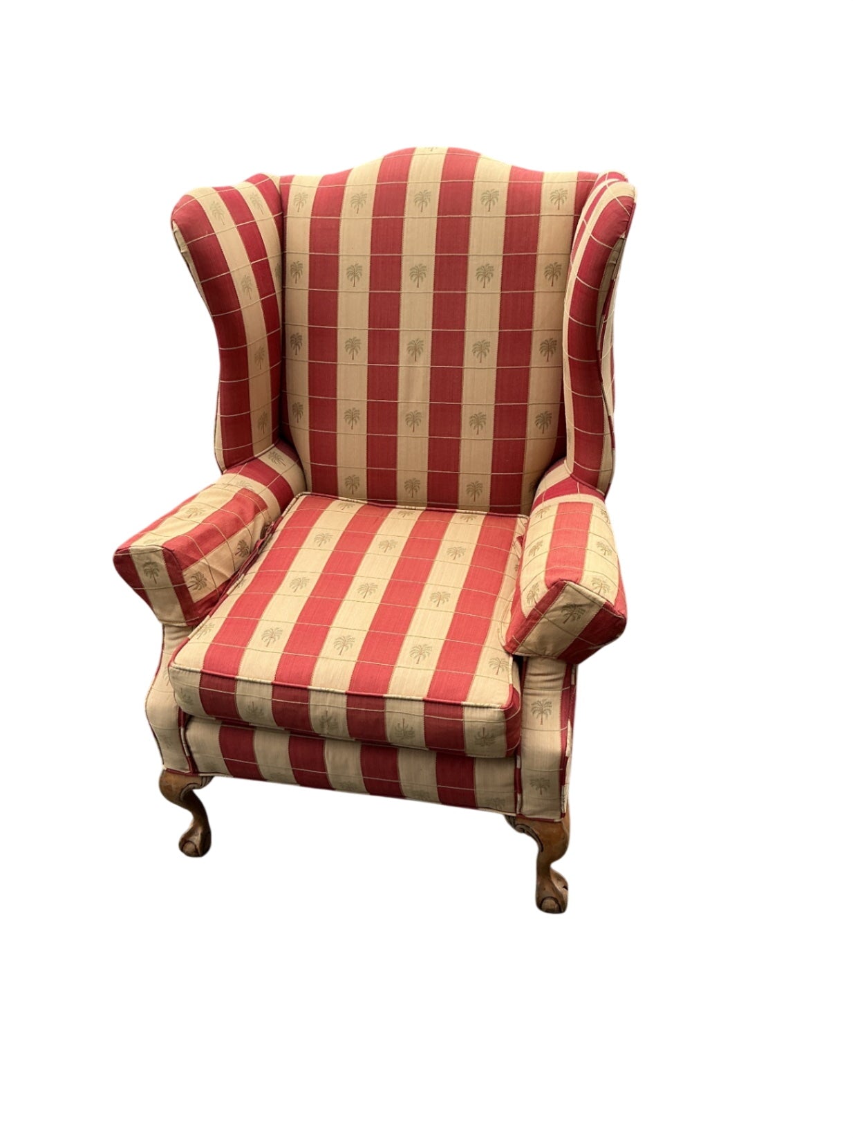 Queen Anne Style Wingback Accent Chair with Clawfoot Feet