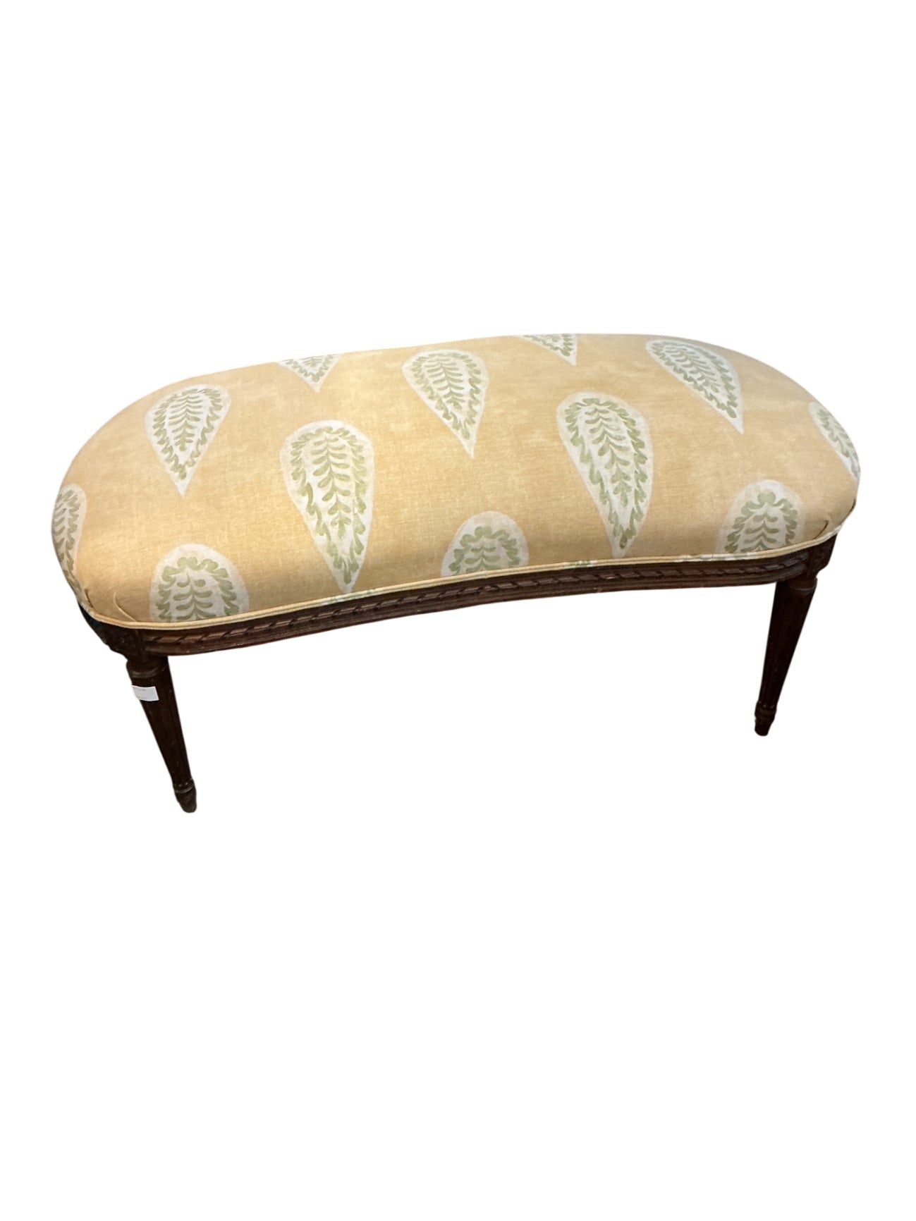Kidney-Shaped Wood Carve Ottoman 41 x 22 x 18