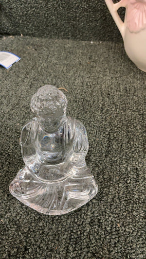 Baccarat “Little Buddha” Seated Buddha Figurine Clear Crystal (France) - Etched Signature on Base