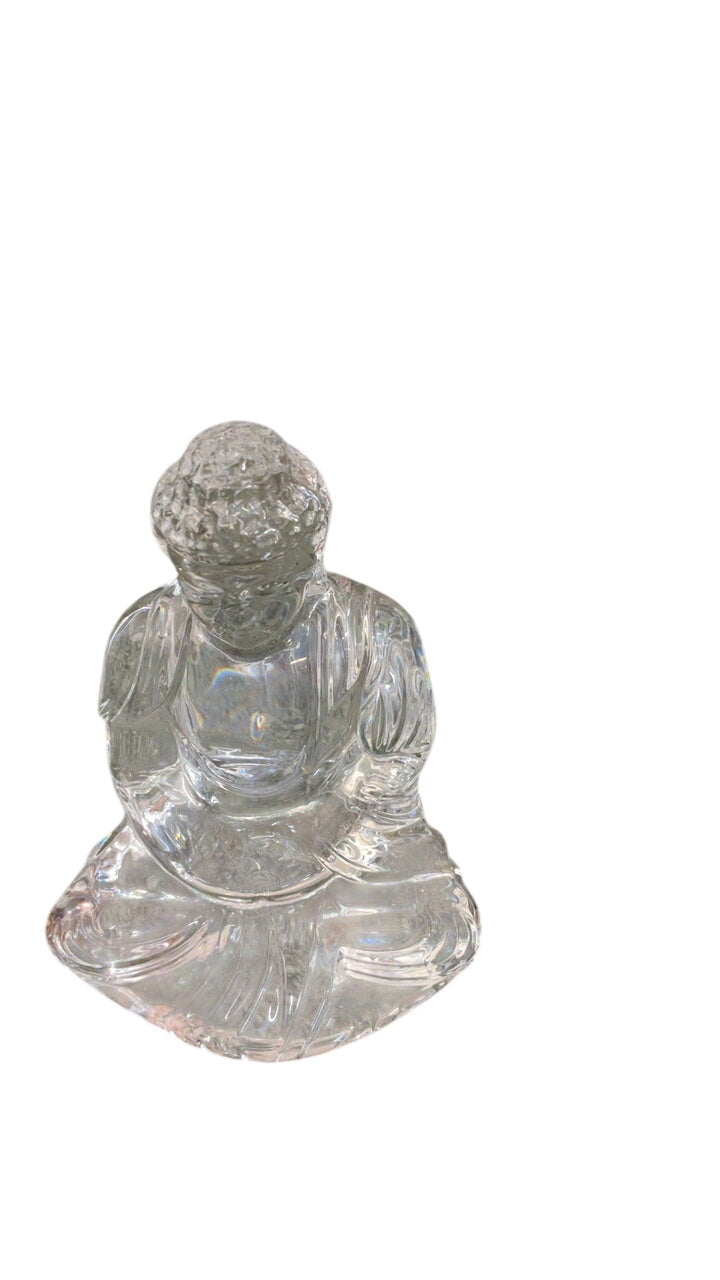 Baccarat “Little Buddha” Seated Buddha Figurine Clear Crystal (France) - Etched Signature on Base