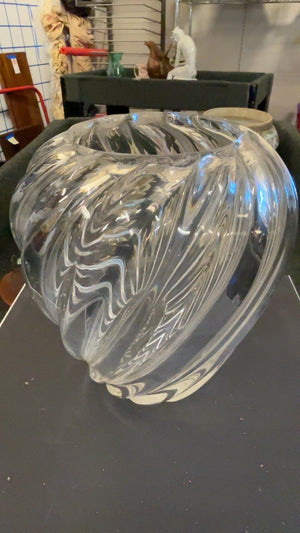 Christel Vase Signed Cartier Etched Vintage Crystal Clamshell/Swirl Design