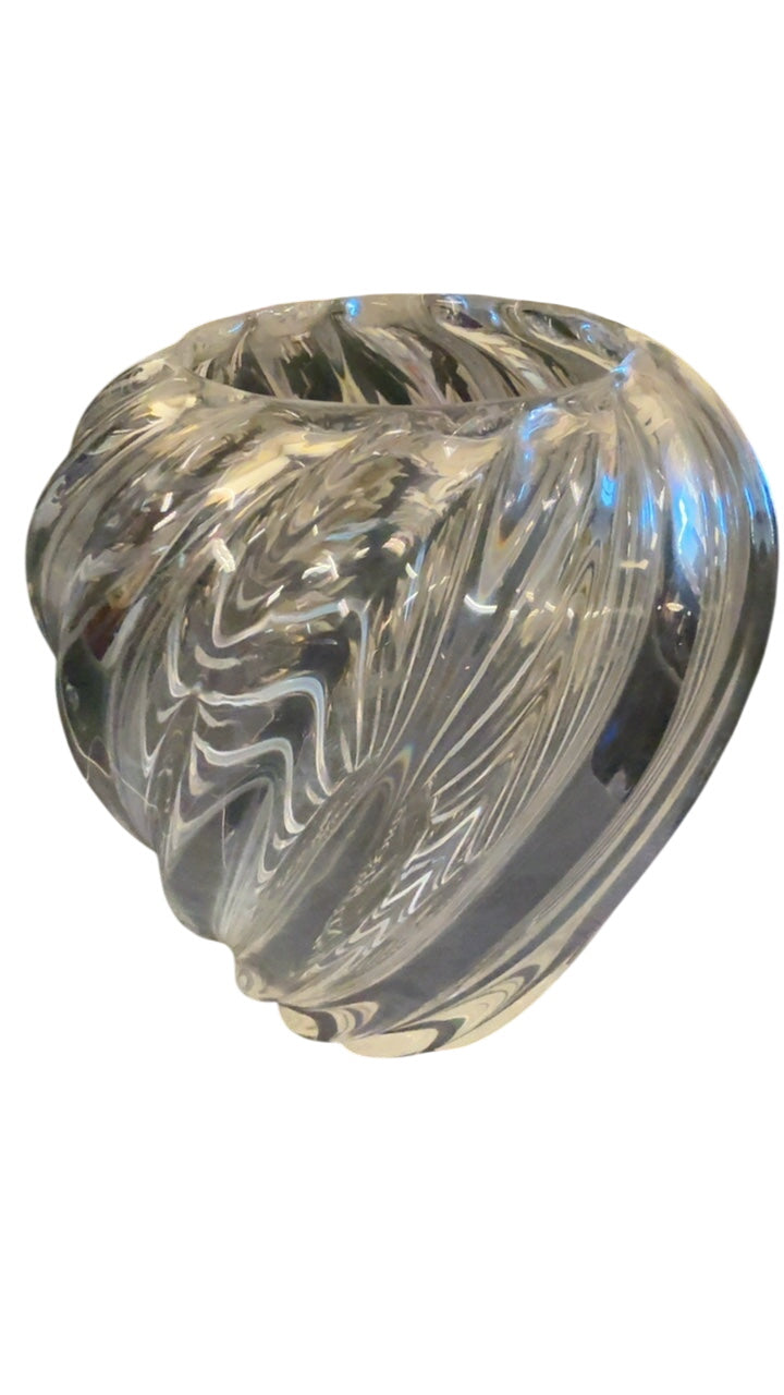 Christel Vase Signed Cartier Etched Vintage Crystal Clamshell/Swirl Design