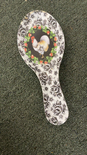 UPware Country Rooster Melamine Spoon Rest with Black & White Floral Toile and Strawberry Vine Pattern