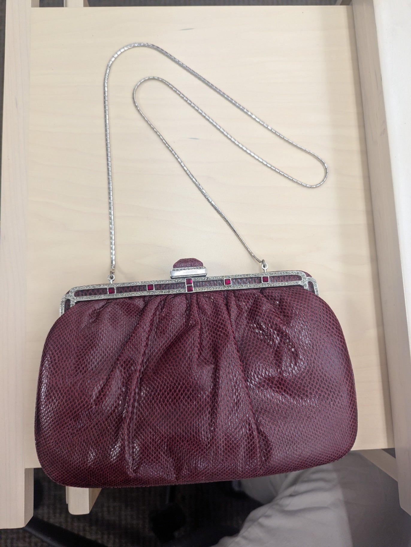 Judith Leiber 1980's Burgundy Lizard Skin Purse