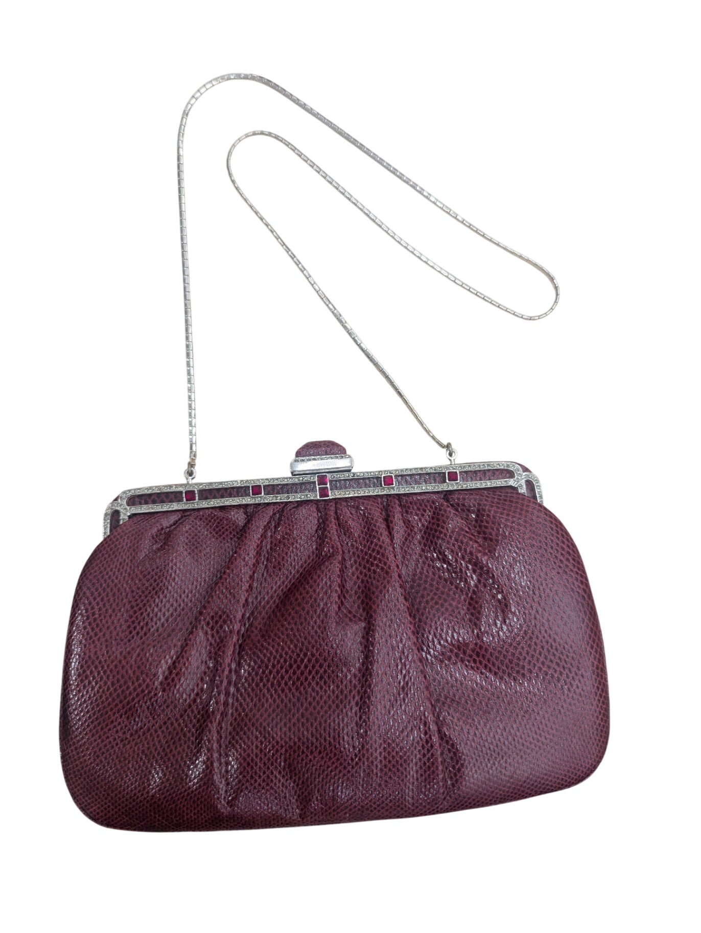Judith Leiber 1980's Burgundy Lizard Skin Purse