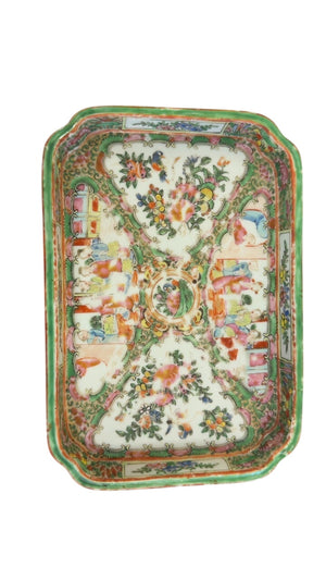Antique Chinese Canton Famille Rose (Rose Medallion) Porcelain Rectangular Tray / Shallow Dish