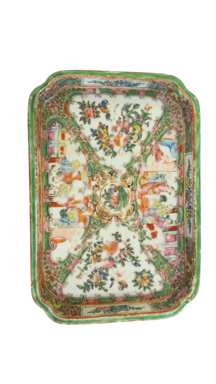  Antique Chinese Canton Famille Rose (Rose Medallion) Porcelain Rectangular Tray / Shallow Dish
