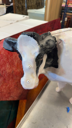 Riveted Tin Metal Cow Wall Decor, Black & White, Approx. 30" W x 15" H