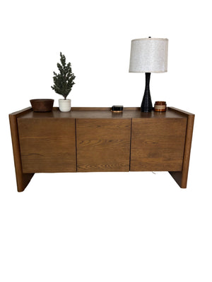 Article Torme Smoked Oak Media Console / Media Unit, Scandi-Inspired Wood Cabinet with 3 Handleless Doors