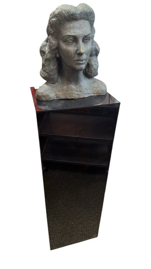 Signed Bronze Woman Bust Sculpture on Black Lacquer Stand
