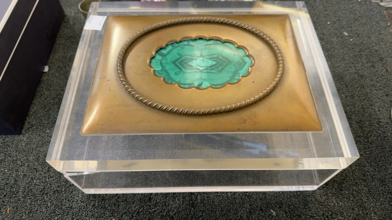 Antique English Victorian Gilt-Bronze and Malachite Document/Letter Box-As Is