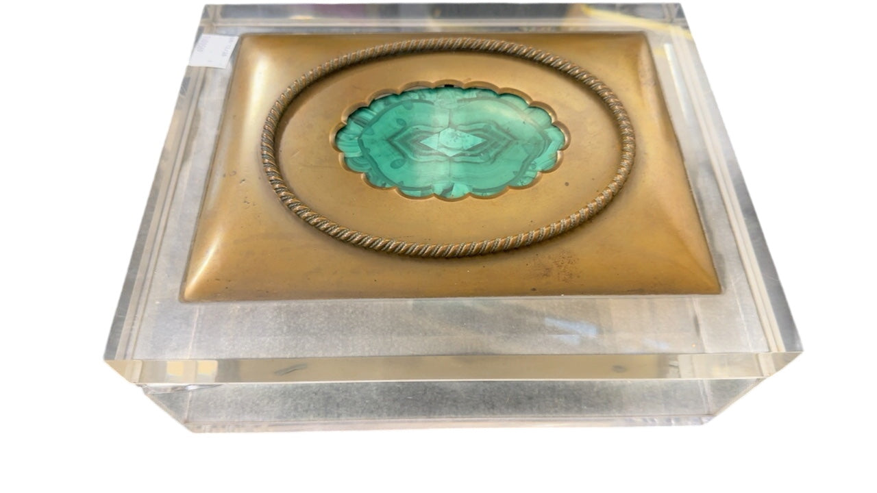 Antique English Victorian Gilt-Bronze and Malachite Document/Letter Box-As Is