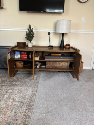 Article Torme Smoked Oak Media Console / Media Unit, Scandi-Inspired Wood Cabinet with 3 Handleless Doors
