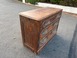 Antique Style Distressed Wooden Three-Drawer Dresser Chest with Green Paint Accents