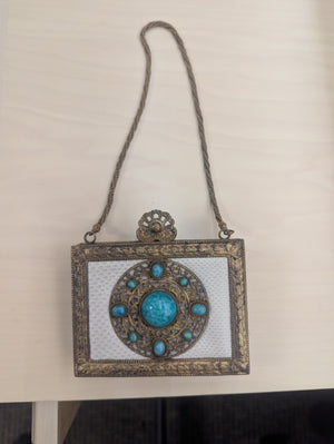 Jacomo Paris 1960's Small Clutch Purse w/ Green Stones