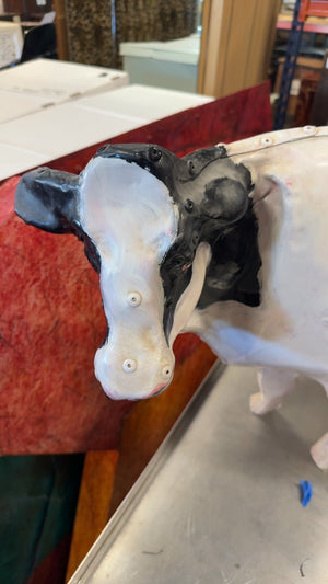 Riveted Tin Metal Cow Wall Decor, Black & White, Approx. 30" W x 15" H