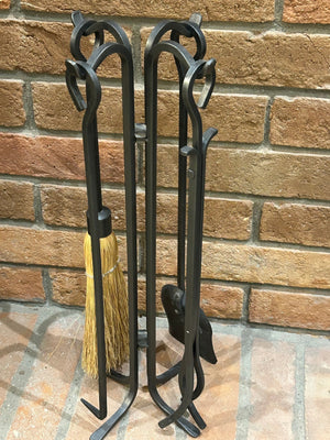 Black Wrought Iron Fireplace Tool Set, 28” Tall