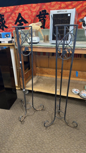 Wrought Iron Plant Stands Pair, 58" H