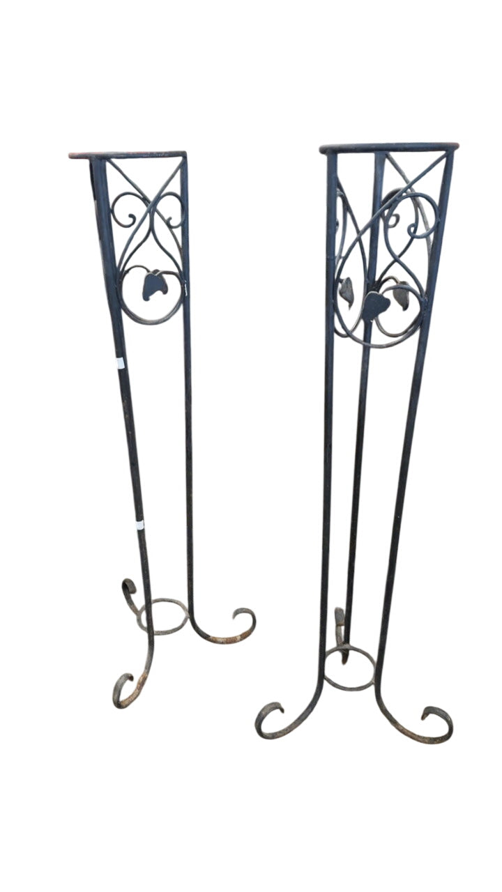 Wrought Iron Plant Stands Pair, 58" H