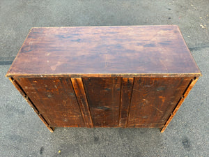 Antique Style Distressed Wooden Three-Drawer Dresser Chest with Green Paint Accents