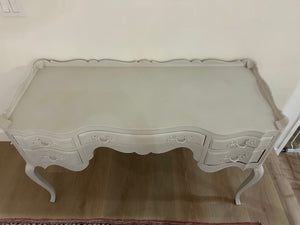 Mid-Century Pearwood Alabaster Vanity Desk, 48" Wide