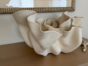  Melissa Turner Sculptural Porcelain Vase/Planter, Cream—Coil-Built, 24" W x 18" D x 12" H