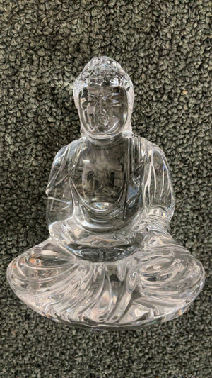 Baccarat “Little Buddha” Seated Buddha Figurine Clear Crystal (France) - Etched Signature on Base