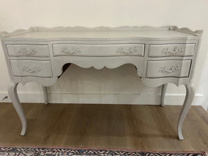 Mid-Century Pearwood Alabaster Vanity Desk, 48" Wide