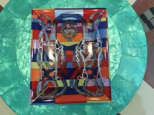 Hermès “Della Cavalleria” Equestrian Porcelain Change/Valet Tray with Felt Base